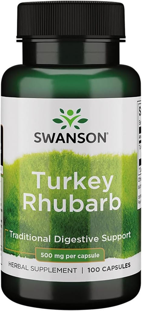 Swanson Turquie Rhubarb - Supplément à base de plantes traditionnelles favorisant le soutien digestif et la santé gastro-intestinale - Formule naturelle - (100 capsules, 500mg chacune)