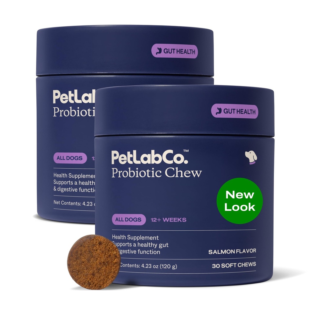 PetLab Co. Probiotiques pour chiens, soutien santé git, diarrhée occasionnelle, santé digestive et allergies saisonnières - Saveur de saumon - Emballage May Vary - 30 Soft Chews Pack of 2