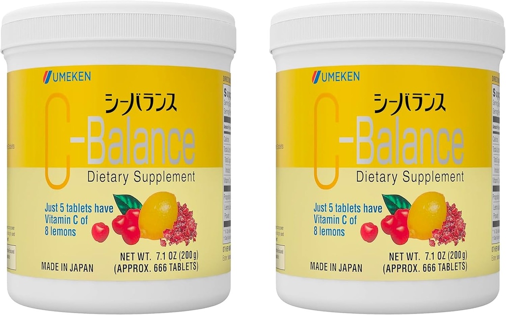 Umeken C-Balance suppléments de vitamine C à croquer, haute puissance pour les adultes et les enfants, avec acide citrique et acide gamma-linolénique, vitamine C à croquer, 7,1 once, 200g, 4,5 mois d'approvisionnement, paquet de 2