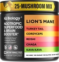 Kava Kava Racine Cordyceps Lions Mane Reishi Supplément de champignons, Capsules de champignons nootropes Extrait de kava Kava, Vitamines de champignons pour les femmes, Ashwagandha, Magnésium - 60 capsules (1 pack)