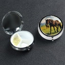 Pill Case Pill Box with Mirror Small Pill Organizer 3 Compartiment Grazing Wild Horses Roud Travel Pillbox for Purse or Pocket Portable Pill Container Cute Medicine Organizer