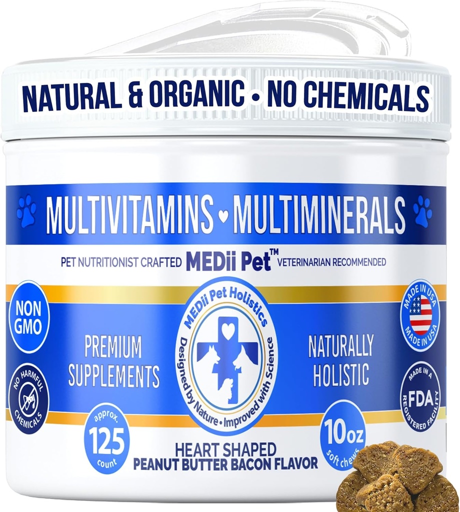 Chien Multi Vitamines + 74 Minéraux organiques. Super Natural Global Health Builder: Métabolisme, Cardiaque, Yeux, et articulations, Os. Spiruline, Vitamine B1, B3, et B12,125 ct/10 oz. Calories basses