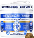 Dog Multi Vitamins + 74 Organic Minerals. Super Natural Overall Health Builder: Metabolism, Cardiac, Eyes, & Joints, Bones. Spirulina, Vitamin B1, B3, & B12,125 ct/10 oz. Low Calories