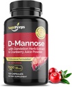 D-Mannose 1500mg, 120 Capsules avec Extraits d'herbe de dandelion et de canneberges, Nettoyant naturel de l'urine pour le soutien UTI, Flushing et la désintoxication des impuretés, pour les hommes et les femmes.