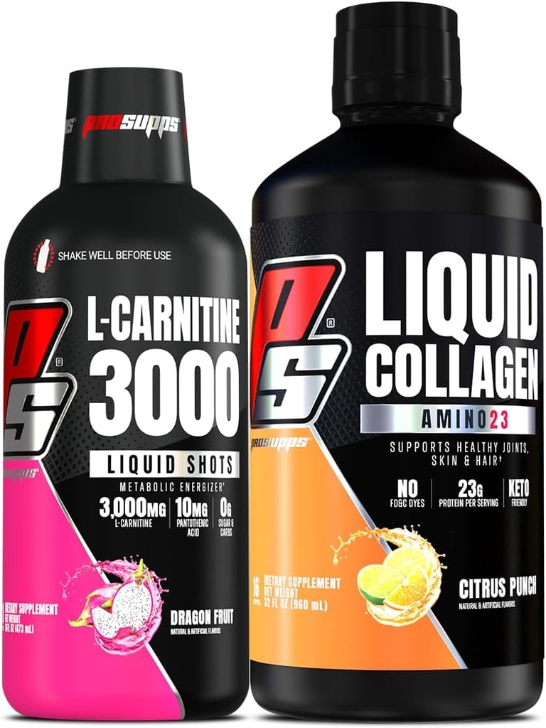 PROSUPPS L-Carnitine 3000 Stimulant Tirs liquides libres (fruits dragon) Amino23 Tirs de collagène liquide (coup de citrus)