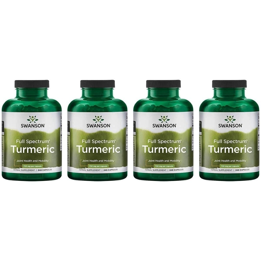 Swanson Full Spectrum Turmeric (Curcumin) - Supplément de santé, de digestion, de santé cardiaque et de soutien du foie - Curcuma Longa Formula Promotion du soutien de la mémoire - (240 capsules) 4 Pack