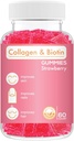 Collagen Biotin Gommies - Soutient la croissance des cheveux, de la peau et des ongles Soins anti-vieillissement Vitamines gommy à croquer, Végétaliens, Non-OGM, Sans gluten, Grain de fraise gélatine 60 Comte, Rose