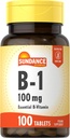 Sundance Vitamin B-1 | 100mg | 100 Tablets | Essential Vitamin Supplement | Vegetarian, Non-GMO, and Gluten Free Formula
