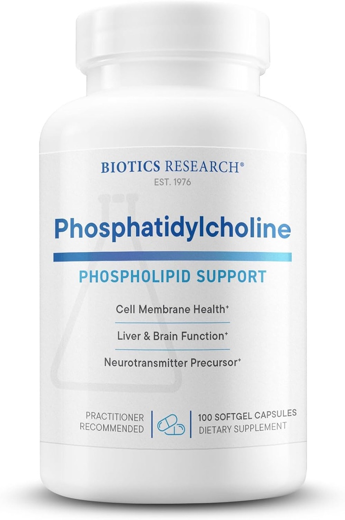 Recherche en biotique Phosphatidylcholine 420 mg/softgel, Fonction cognitive saine, dérivée de la lécithine, contient de la choline pour l'acétylcholine Neurotransmetteur, 100 portions