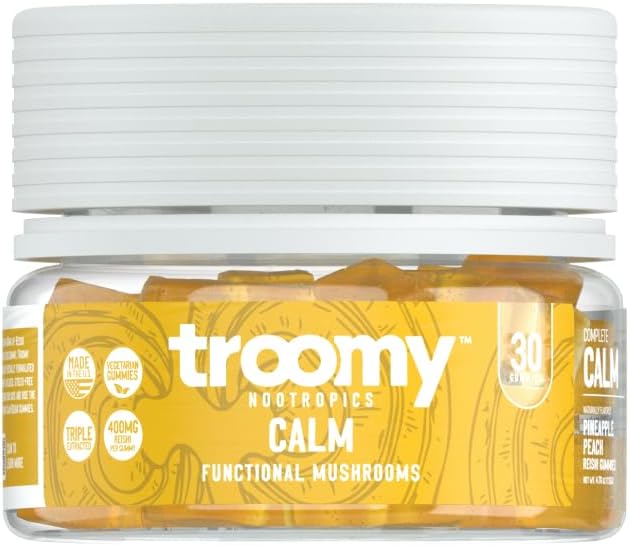 Troomy Reishi Gummies calmes Ananas naturel Pèche Flavor, sans gélatine, sans gluten et végétarien - 30 Comte
