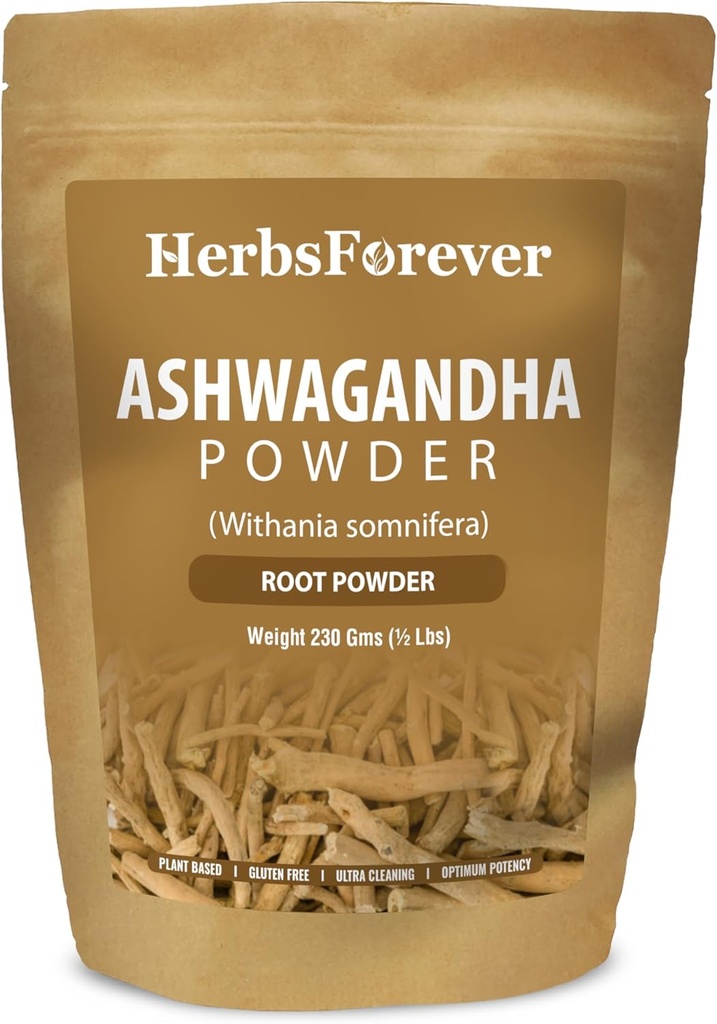 HerbesForever Ashwagandha Powder 230g I Cerise d'hiver, non-OGM, végétalien, sans gluten I Ayurvedic Stress-Buster soutient le booster d'énergie, la vitalité et le rajeunisseur.