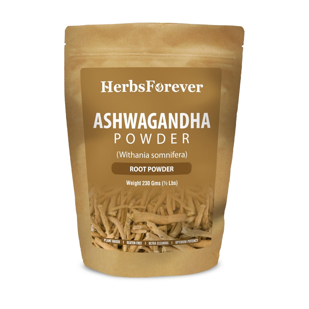HerbesForever Ashwagandha Powder 230g I Cerise d'hiver, non-OGM, végétalien, sans gluten I Ayurvedic Stress-Buster soutient le booster d'énergie, la vitalité et le rajeunisseur.
