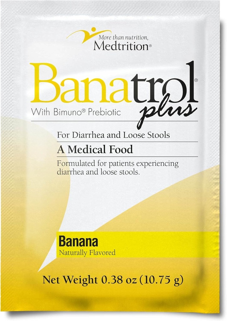 Medtrition Banatrol Anti-diarrhée naturelle avec prébiotiques, soulagement pour IBS, diarrhée récurrente, aliments médicaux médicalement soutenus, non constipant, 21 portions (Banane)
