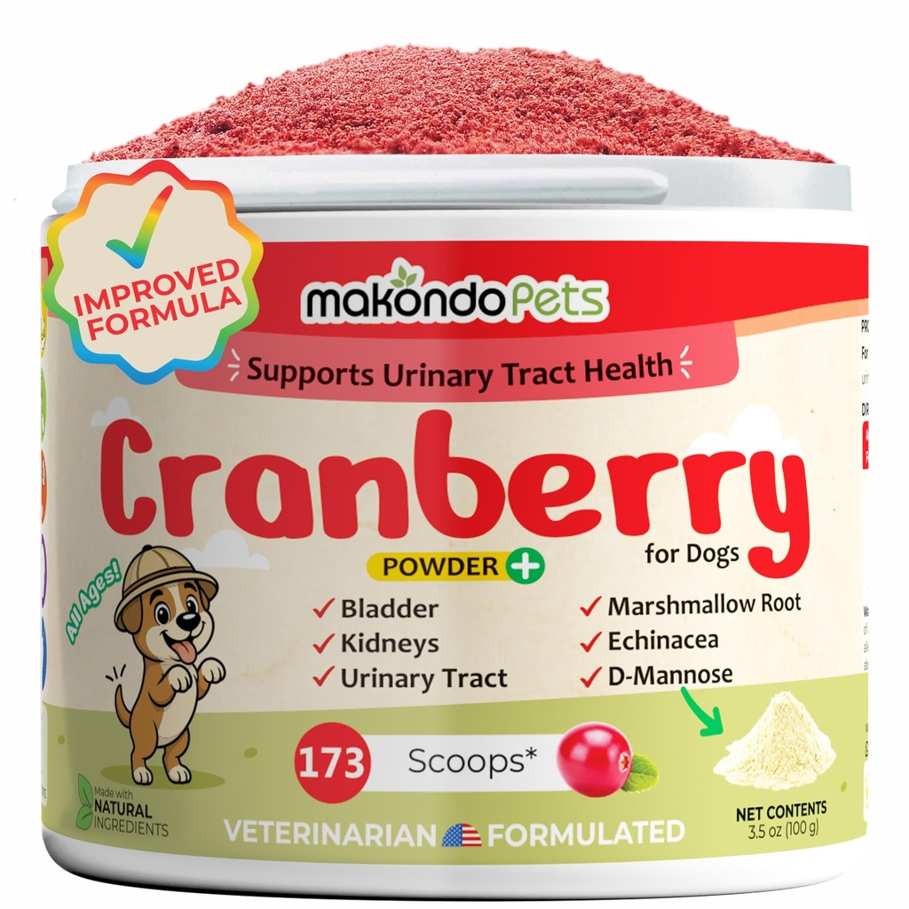 Canneberge pour chiens en poudre - Urinary Tract Health, Chien UTI, Bladder Support, Bladder Stones, Incontinence Support, Supplément de canneberge - Bacon Flavor (100 Scoops)