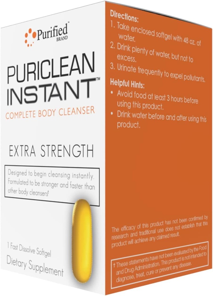 Wellgenix Puriglean Instant Complete Body Cleanser, 1 Softgel à action rapide, Premium Extra Strength Herbal Cleanse Detox, Supplément de support de désintoxication d'une heure