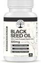 Black Seed Oil - 100% Cold-Pressed Black Cumin Nigella Sativa - Antioxidant, Immune and Digestive System Support - Non-GMO, Gluten Free - 500 mg per Serving - 90 Vegan Capsules