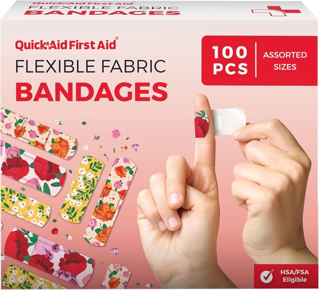 Bandages de fleurs, Bandages Variety Pack 100 Compte, Dessins amusants pour les enfants Adultes, Doux Adhésion Respirante douce, Sans latex, utilisation pour les petites coupures Scrapes, fournitures de premiers soins