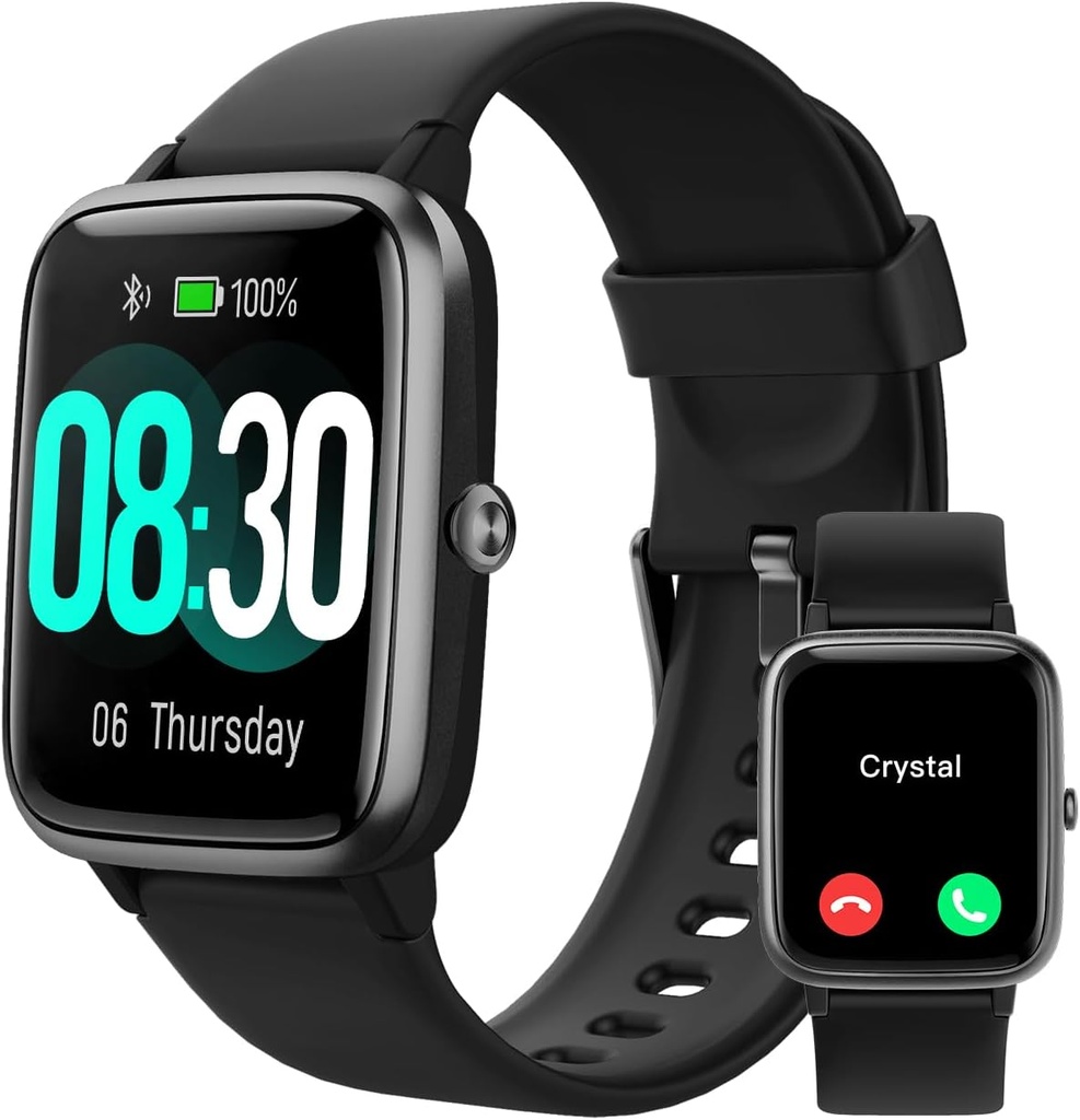 Smart Watch GRV pour les téléphones iOS et Android (Réponse/Faites des appels), Montres pour hommes Femmes IP68 Imperméable Smartwatch Fitness Tracker Watch avec fréquence cardiaque / moniteur de sommeil Étapes compteur de calories (noir)