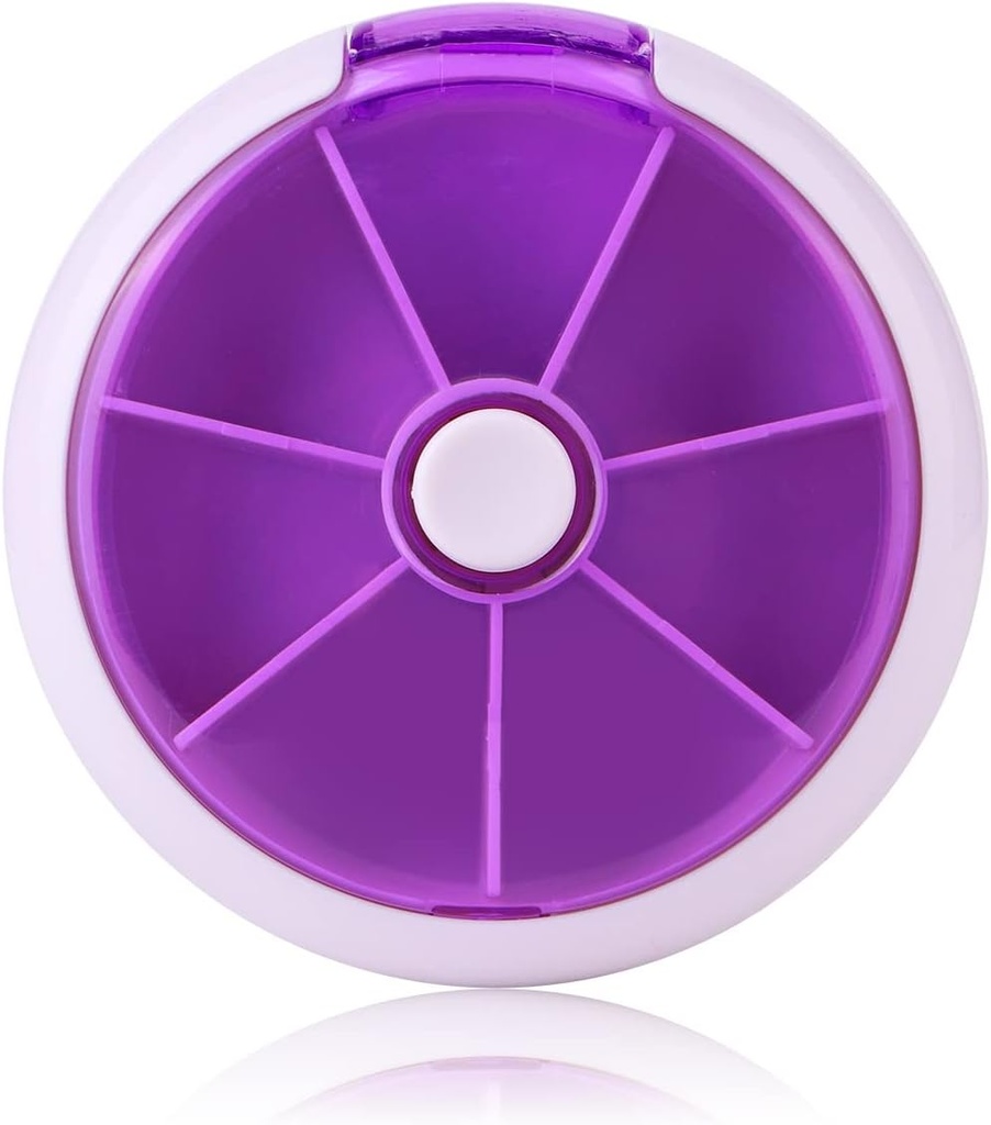 Creative Portable Mini 7 jours hebdomadaire forme circulaire Rotary Pilule style fruit Boîte de rangement (Purple)