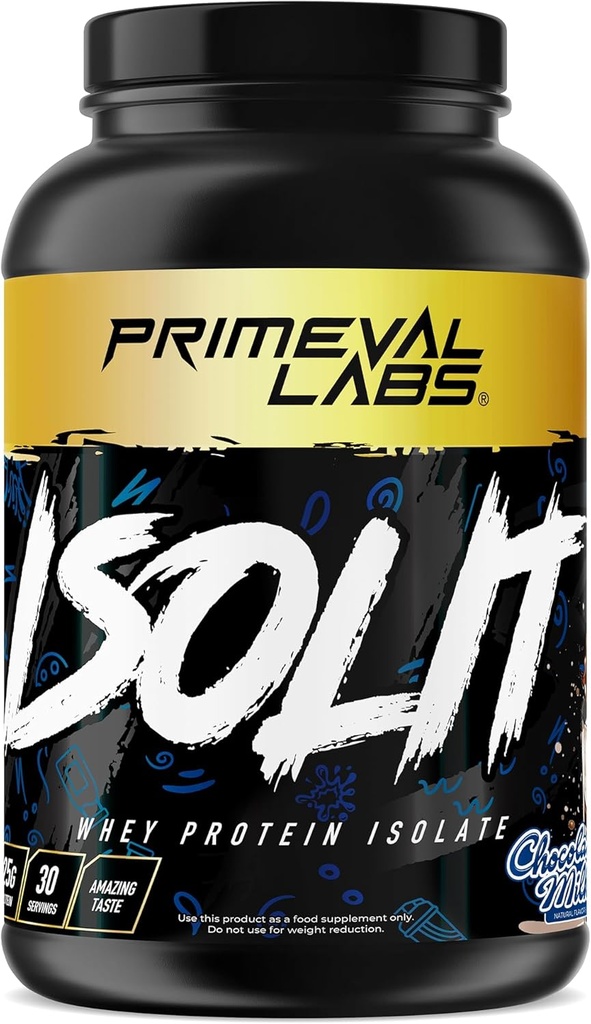 Primeval Labs ISOLIT - Whey Protein Powder, 100% Whey Isolate, 25g of Protein, BCAAs, Fast Absorbing, Easy Digesting (Chocolate Milk, 2lb)