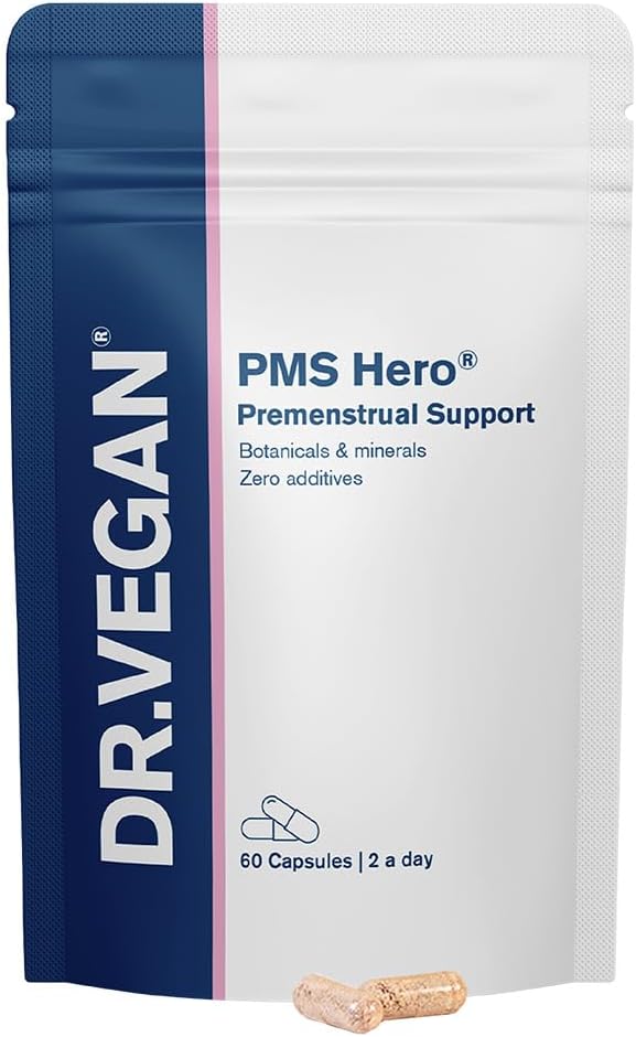 DR.VEGAN PMS Hero, Supplément de soutien PMS pour les femmes et formule de soulagement de ballonnement avec Shatavari, Dong Quai, Dandelion Root et KSM-66 Ashwagandha, 60 Suppléments