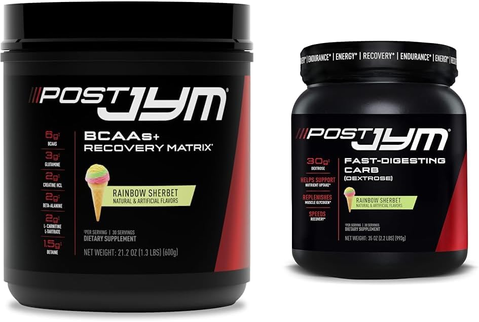 Post JYM Matrix actif après l'entraînement BCAAs, la glutamine, la créatine HCL et plus Rainbow Sherbet + Digestation rapide des glucides dextrose, 30 portions