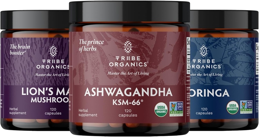 Trio guerrier - KSM-66 Ashwagandha - Moringa - Lions Mane