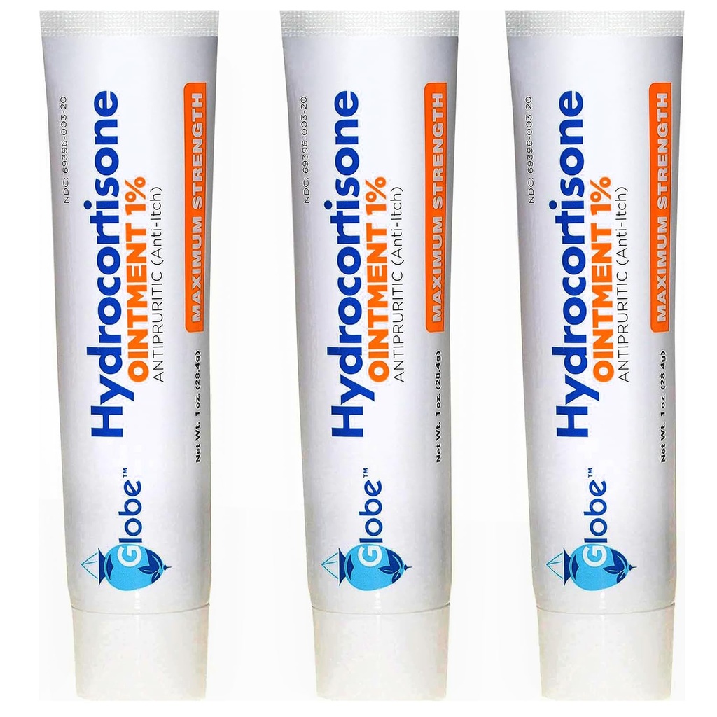 (3 Pack) Globe Hydrocortisone Maximum Strength Transparent Ointment 1%,1 oz, Anti-Itch Topical Ointment for Redness, Swelling, Itching, Rash, Bug/Mosquito Bites, Eczema, Hemorrhoids & More
