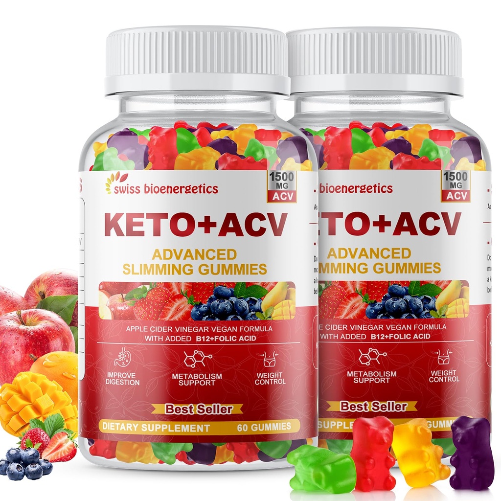 (2 Pack) Gommies de vinaigre de cidre de pomme de Keto, supplément de régime alimentaire Gommy de Keto, Gommies de vinaigre de cidre de pomme avancé de 1500mg avec folate, B12.B6 et Keto soutien pour les femmes hommes, sans gélatine, végétalien et non-OGM (multi-arôme)