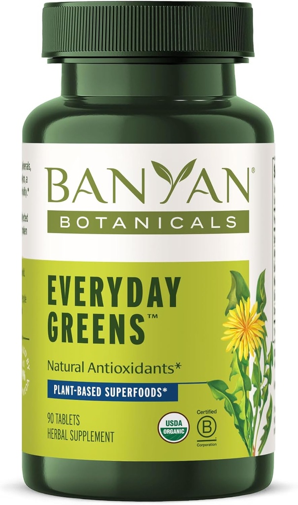 Botaniques Banyan Verts au quotidien – Comprimés bio Superfood – Source naturelle de vitamines, minéraux et antioxydants – Soutienne l'énergie optimale et la santé* – 90 Comprimés – Vegan non-OGM d'origine durable