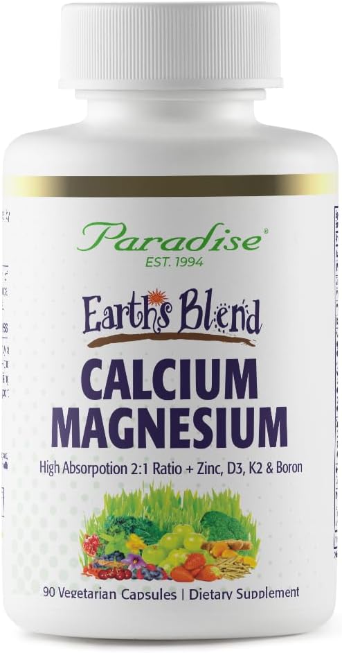 Paradise Herbs Earth's Blend Calcium Magnesium + Zinc, D3, K2 & Boron, Supports Bone Health, Vegan, Non-GMO, Gluten Free, 90 Vegetarian Capsules