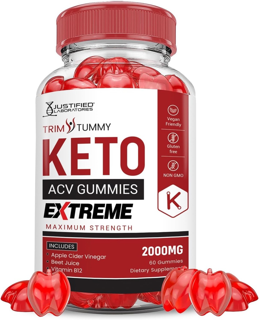Laboratoires justifiés Trim Tummy Keto ACV Gummies Extreme 2000MG Trim Tummy Keto Gummies vinaigre de cidre de pomme formulé avec du jus de betterave de grenade poudre B12 végétalien non OGM 60 Gummys