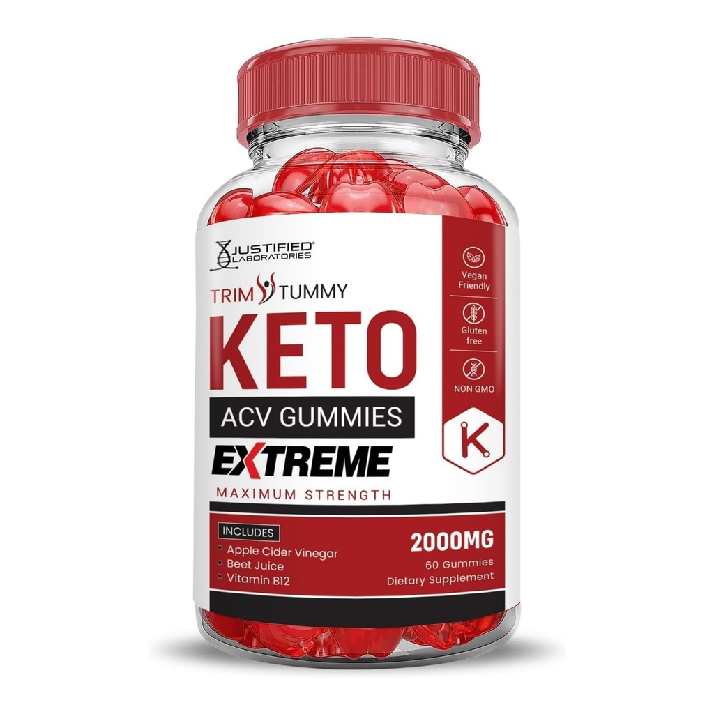 Laboratoires justifiés Trim Tummy Keto ACV Gummies Extreme 2000MG Trim Tummy Keto Gummies vinaigre de cidre de pomme formulé avec du jus de betterave de grenade poudre B12 végétalien non OGM 60 Gummys