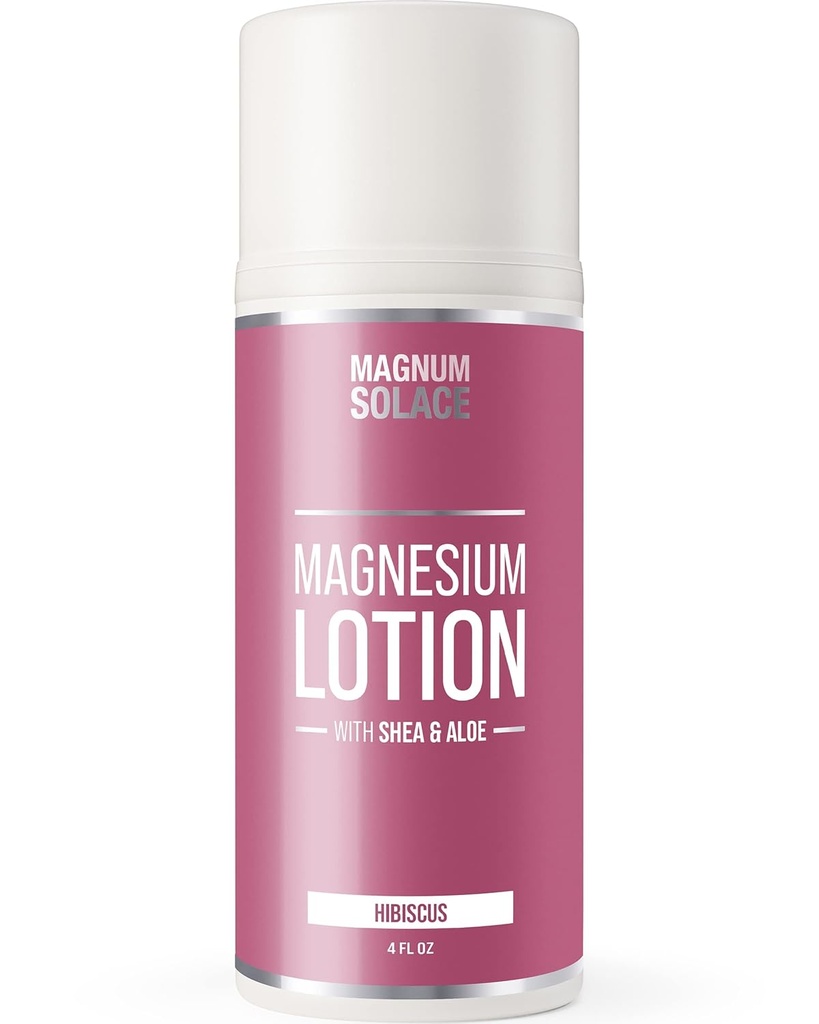 Lotion de magnésium – Super Concentré – Fabriqué avec de l'aloès et du karité – Pour les crampes de jambes, les muscles douloureux et les articulations, le rajeunissement – sans danger pour les enfants, Fabriqué aux États-Unis (Hibiscus)