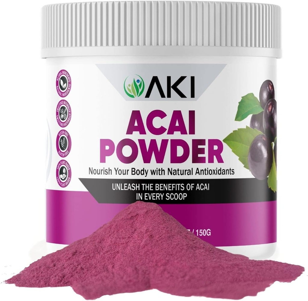 AKI Poudre d'açai - Nourrir votre corps avec des vitamines et des nutriments idéaux - Poudre pour smoothies - Non-OGM, Vegan Friendly & Gluten Free (5.30oz/150g)