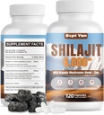 Shilajit Himalayan Capsules - Supplément biologique pur Himalayan avec mélange de champignons, Zinc - 2 mois d'approvisionnement pour la force, l'endurance, le cerveau et la santé immunitaire - Shilajit pour les femmes et les hommes 120 Comte Vegan