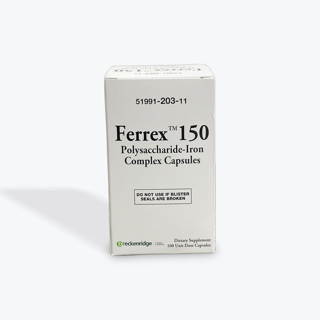 Ferrex 150 Capsules complexes en polysaccharide Iron de Breckenridge - 100 Ea