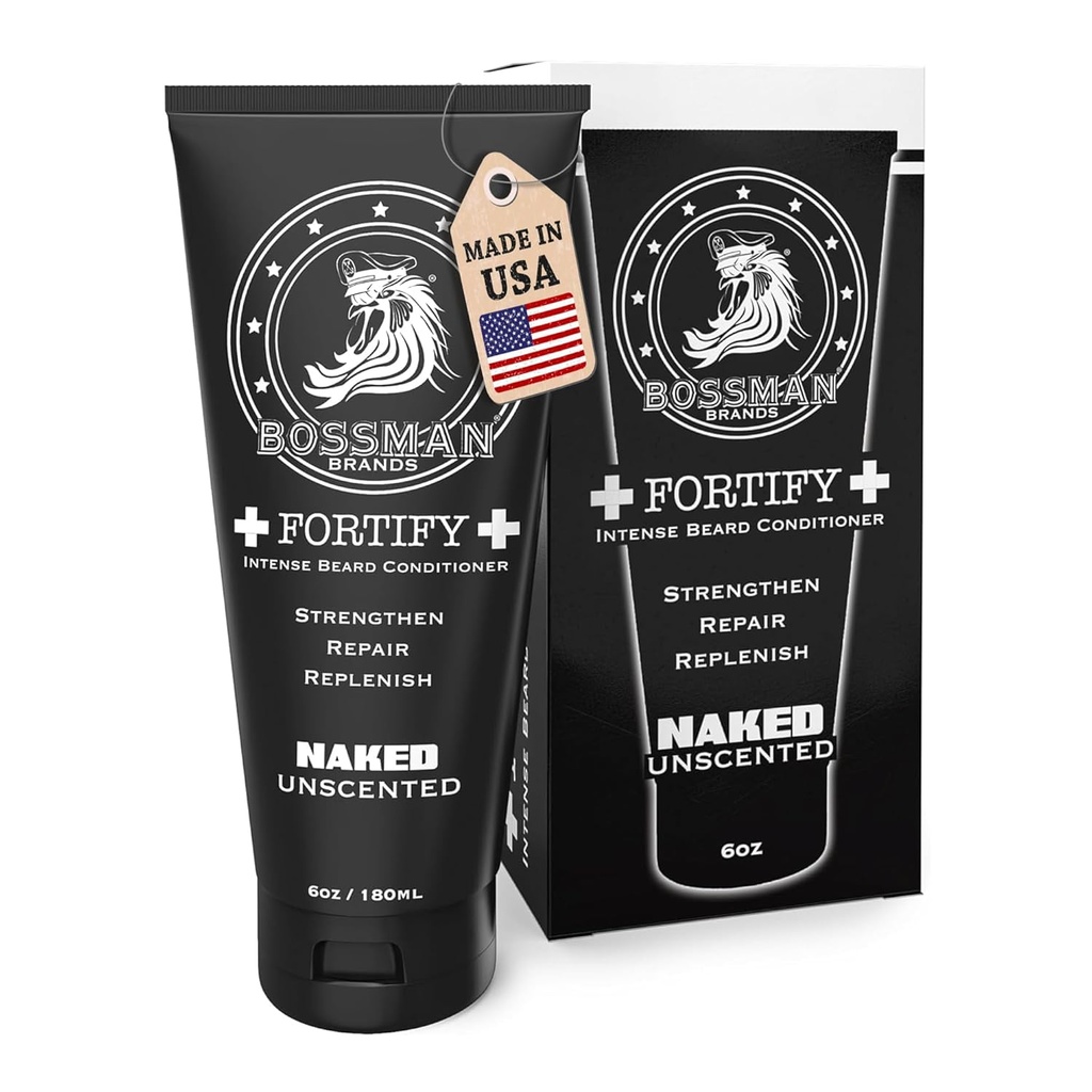 Bossman Fortify Reconditionneur de barbe intense pour les hommes (Naked - Unscented) – Hydratant, réapprovisionne et protège avec des ingrédients naturels – Formule plus épaisse, Fabriqué aux États-Unis