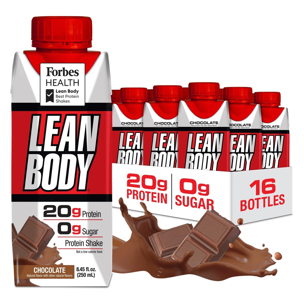 LABRADA NUTRITION - Lean Body RTD Whey Protein Shake, Remplacement de repas pratique pour les hommes et les femmes, 20 grammes de protéines – Zéro sucre, lactose et sans gluten, chocolat (paquet de 16)