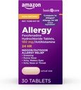 Soins de base Allergy Relief toute la journée, Comprimés de chlorhydrate de Fexofenadine, 180 mg, Antihistaminique, Non somnolent, Soulagement 24 heures sur 24, 30 Compte