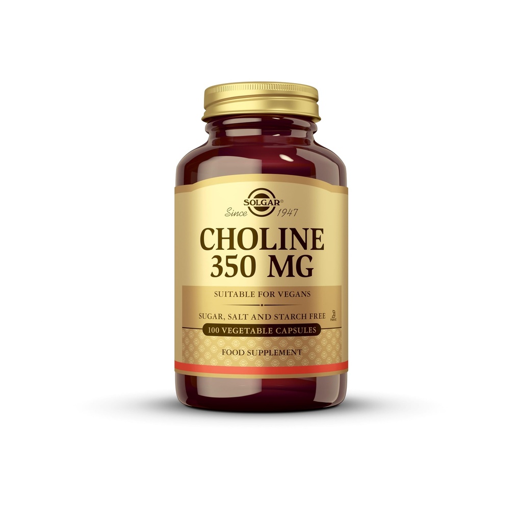 Solgar Choline 350 mg - 100 capsules végétales, boîte de 2 - non-OGM, végétalien, casher - 200 portions totales