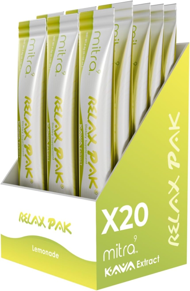 Mitra9 Kava Powder RelaxPak - Lemonade Kava Extract Powder Packets Enhancer (en anglais seulement) Mood Enhancer (en anglais seulement) Plant Based (en anglais seulement)