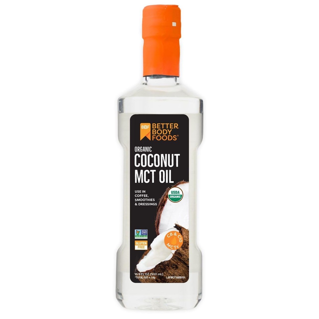 BetterBody Foods Organic Coconut MCT Oil - Energy Boosting- Keto-friendly - C8 & C10 - Sans gluten - 16,9 oz