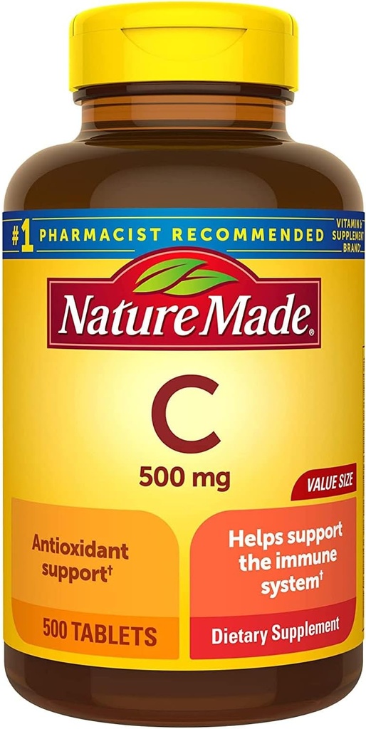 Nature faite de vitamine C 500mg comprimés, 500 Taille de la valeur de comptage, pour le soutien immunitaire, sans gluten (paquet de 3)