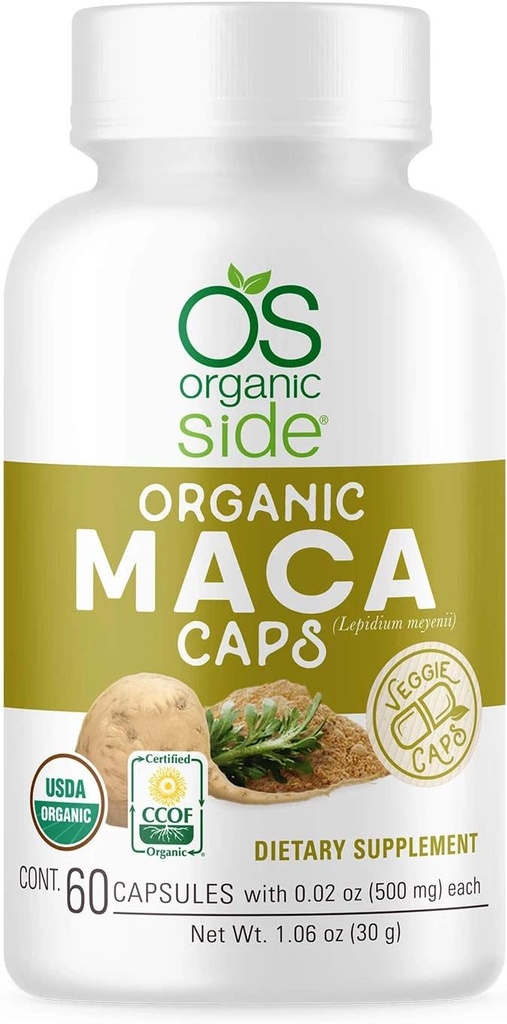 Capsules de Maca biologique, non-OGM, Vegan, 60 capsules pour l'énergie, équilibre hormonal et vitalité