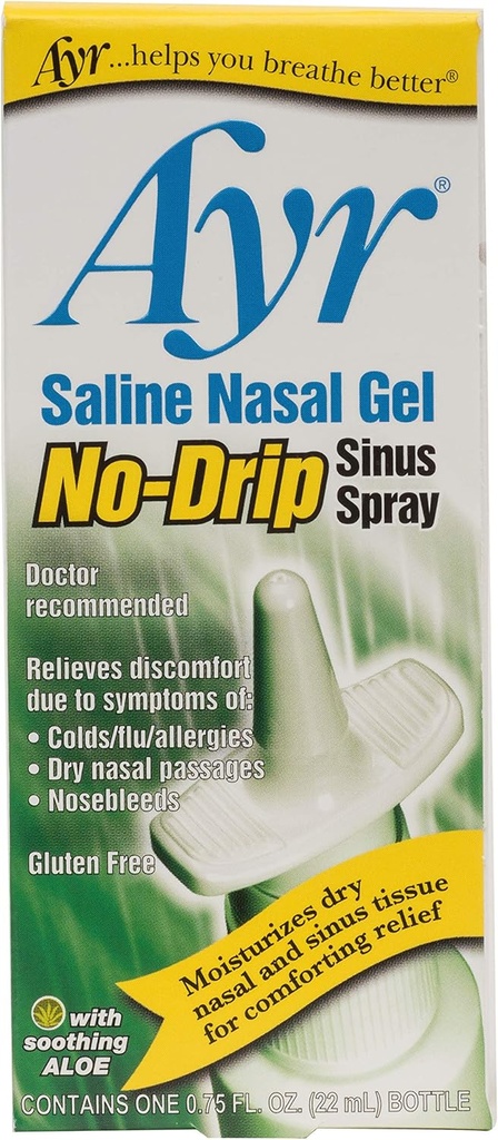 Ayr Saline Gel Nasal Spray Sinus sans goutte avec Aloe Vera apaisante, 0.75 Fl Oz flacon de pulvérisation, (paquet de 1)