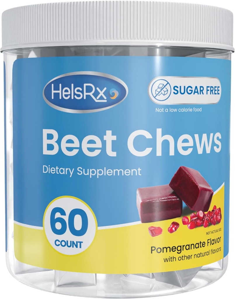 Supplément diététique pour les chews de betteraves - Heart Healthy Chews - Soutien de la pression artérielle et énergie - Sans sucre (60 comte)