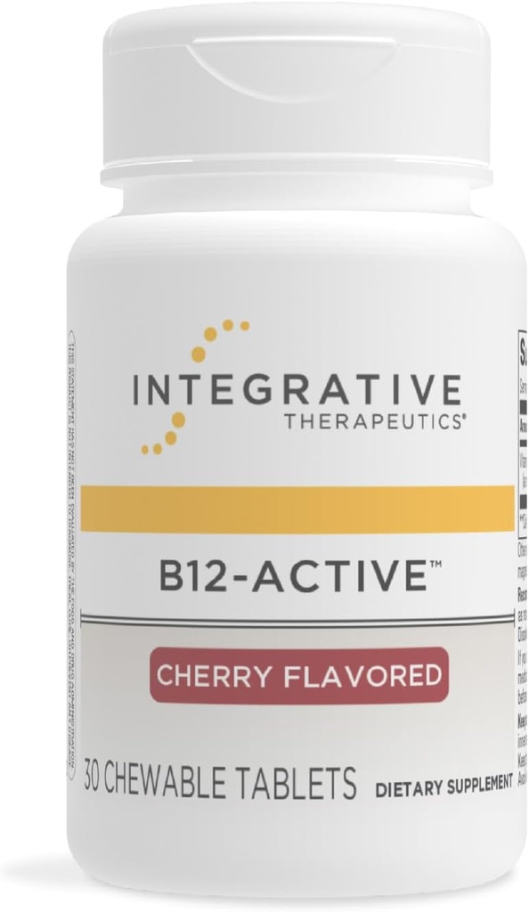 Thérapeutique intégrative B12-Active - B12 Supplément pour le soutien de la fonction nerveuse* - Support à croquer - Lait, soja et sans gluten - Saveur de cerise, 30 comprimés à croquer (30 portions)