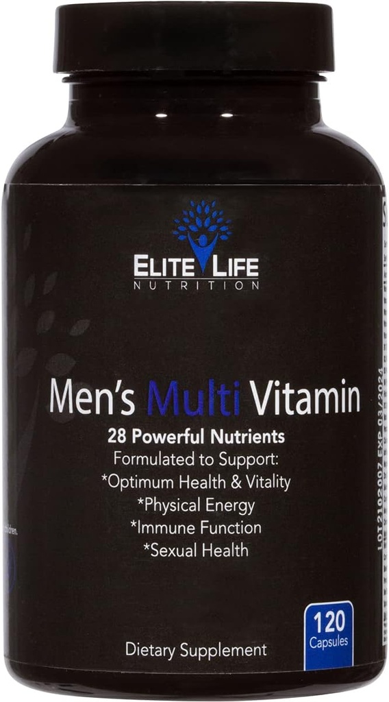 Multivitamines pour hommes - 28 Nutriments, vitamines et minéraux puissants - Meilleur multivitamine pour les hommes - Soutient la santé optimale, l'énergie physique, la fonction du système immunitaire et la vitalité maximale - 120 capsules
