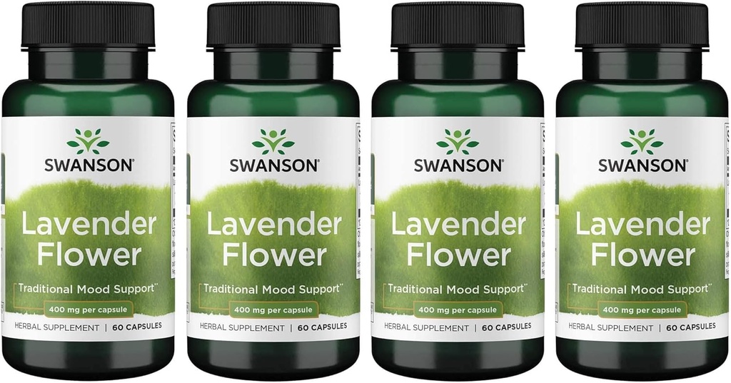 Fleur de lavande de Swanson - supplément à base de plantes favorisant le soutien traditionnel de l'humeur - peut favoriser la relaxation et les nerfs stables - (60 capsules, 400mg chacune) 4 Pack